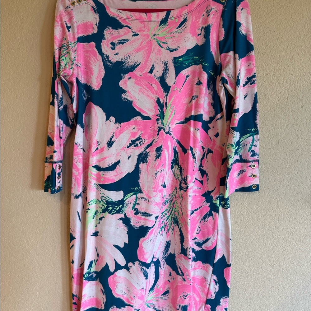 Lilly Pulitzer Pink and White Dress 3/4 Sleeve Casual